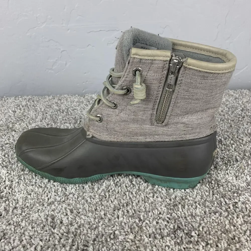 Sperry Saltwater Duck Boots Womens Size 8 Gray Waterproof Rubber Zip STS98155